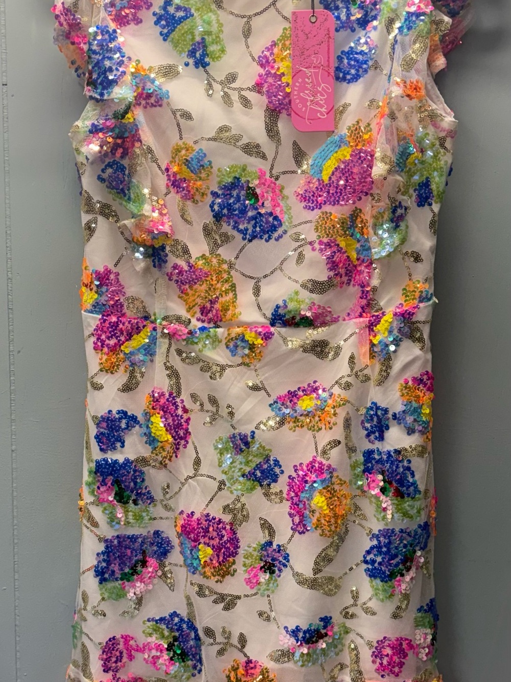 Sequined Floral Mesh Formal Dress in Multi-Color by